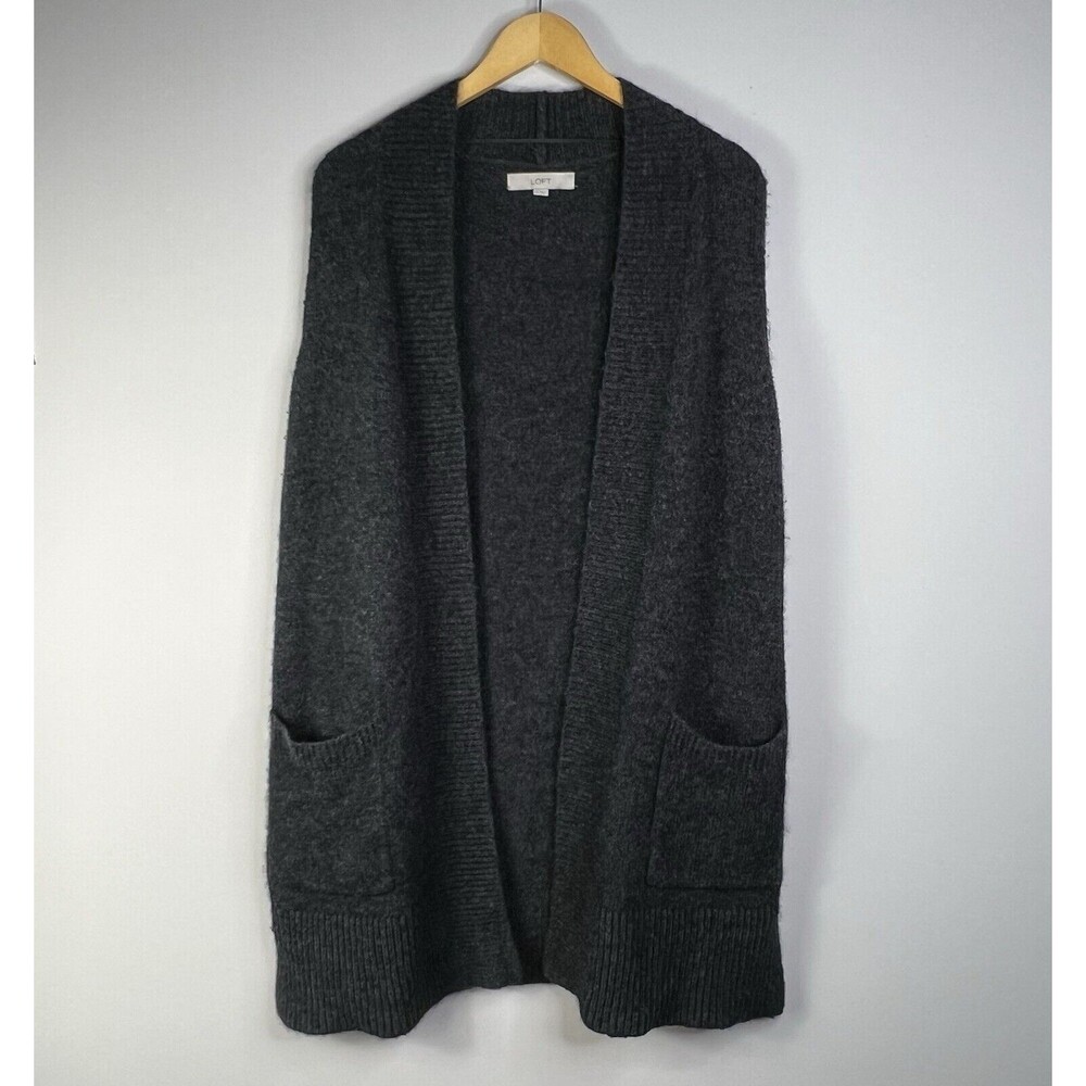 Loft Wool Alpaca Blend Open Long Duster Cardigan Sweater Vest Sz M